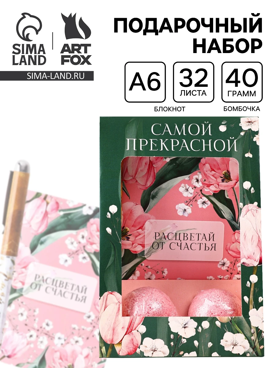 Подарочный набор: блокнот, ручка, бурлящий шар 40 г 2 шт.